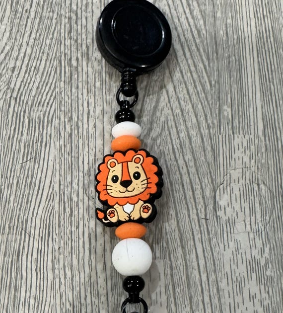 Name Badge Reel Holder with Lion Bead