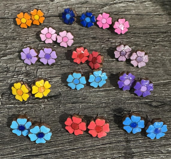 Hand‑Painted Flower Stud Earrings – Colorful Lightweight Jewelry, Spring & Summer Gift for Her