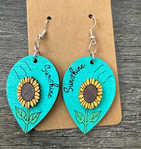 Sunflower Earrings with "Sunshine" Engraved