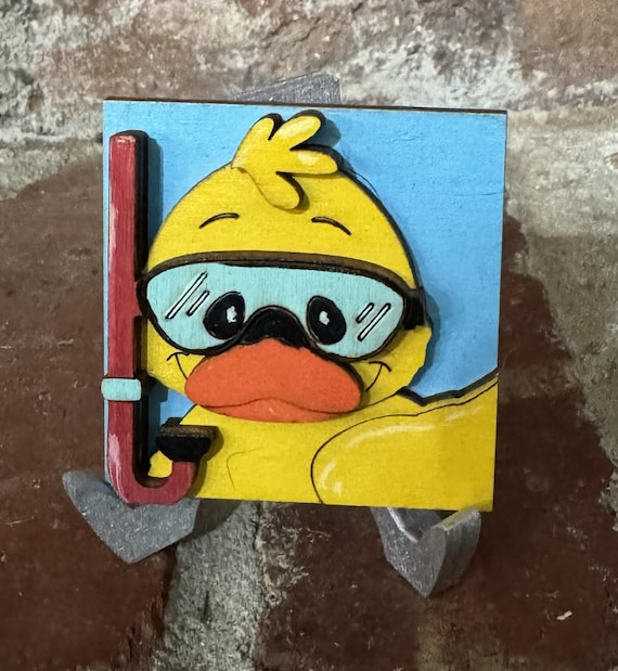Rubber Duck Ducky Spring and Summer Themed Hand Painted Wood Tiles - Mini Tile Version