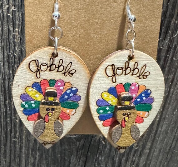 Turkey Gobble Thanksgiving Earrings * Custom Wood Earrings