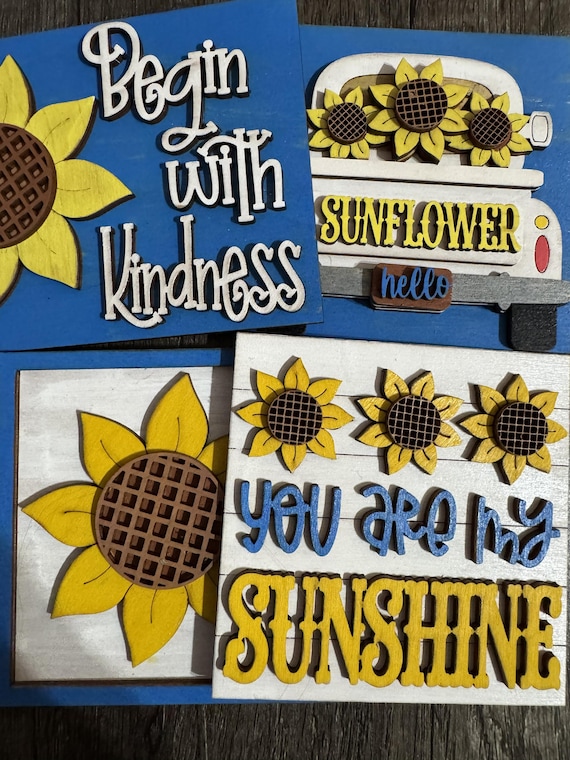 Sunflower Interchangeable Frame Tiles * Kindness * Sunshine * Flower Truck * Customizable