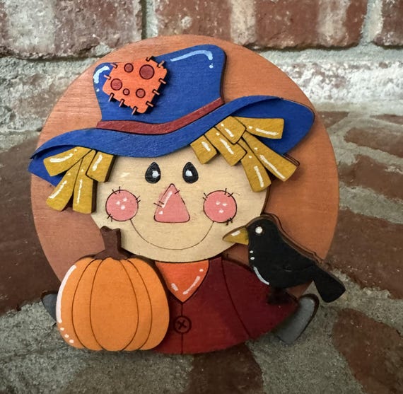 Hand Painted Thanksgiving Round Tile Inserts • Spooky Interchangeable Decor