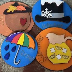 Hand‑Painted Four Seasons - Mini, Medium, Large, & Jumbo Wood Rounds – Mix and Match Seasonal Decor, Tiered Tray Accents