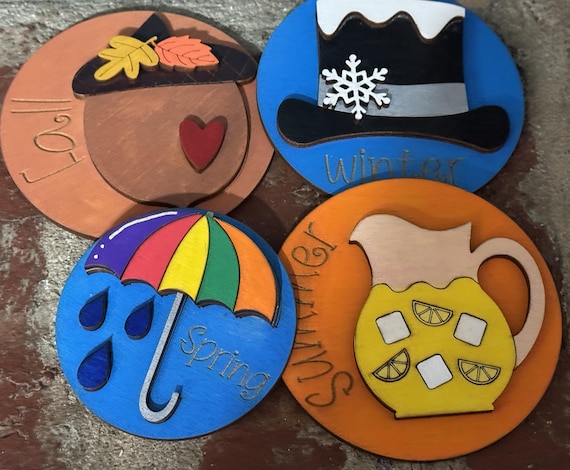 Hand‑Painted Four Seasons - Mini, Medium, Large, & Jumbo Wood Rounds – Mix and Match Seasonal Decor, Tiered Tray Accents