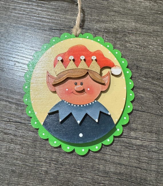 Layered Wood Elf Ornament * Hand-Painted Christmas Ornament