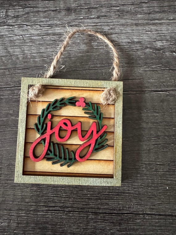 Joy Square with Wreath Ornaments * 2 Sizes * Custom Orders Available