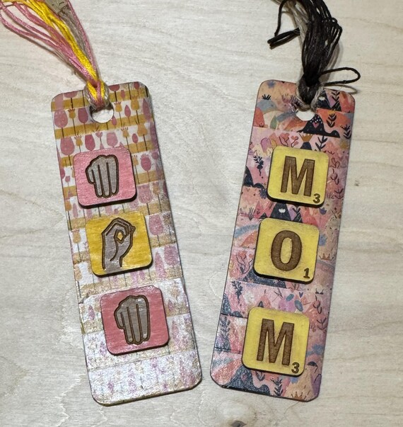 Mom * Letter Tiles * ASL * American Sign Language * Bookmark Style Ornament