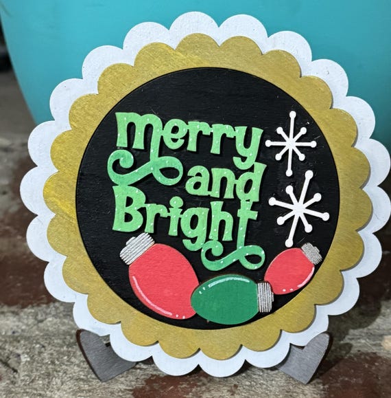 Hand Painted Round Christmas Tiles • Interchangeable Wood Inserts for Frames • Santa Holiday Decor Set