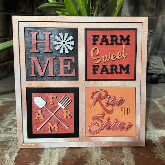 Four Square Handmade Wood Frame for Interchangeable Tiles • Seasonal Tile Holder Gift for Home