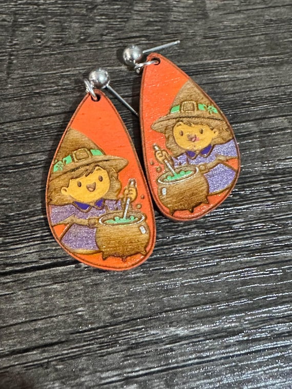 Witch with Cauldron Halloween Earrings
