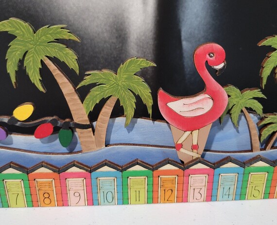 Christmas Countdown Advent Calendar * Flamingo and Snorkeling Gnome * Wood Countdown Calendar