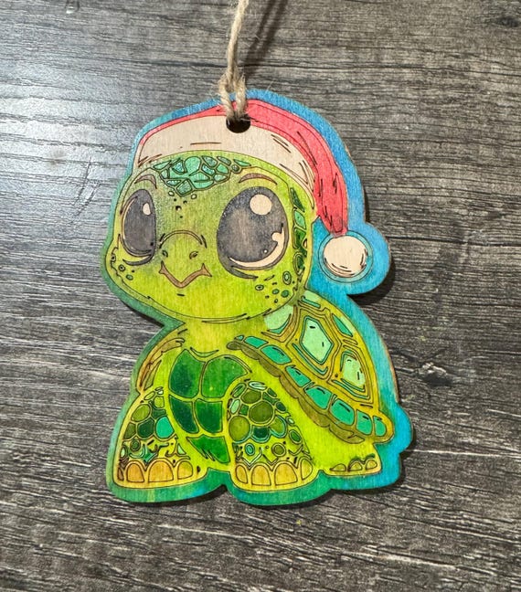 Watercolor Turtle Santa Hat * Christmas Ornament