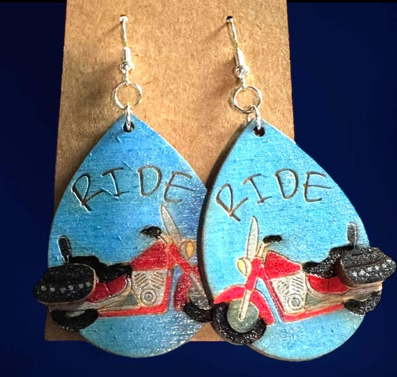 Ride Motorcyle Wood Hand-Painted Earrings - Several In-Stock Options & Customization Available