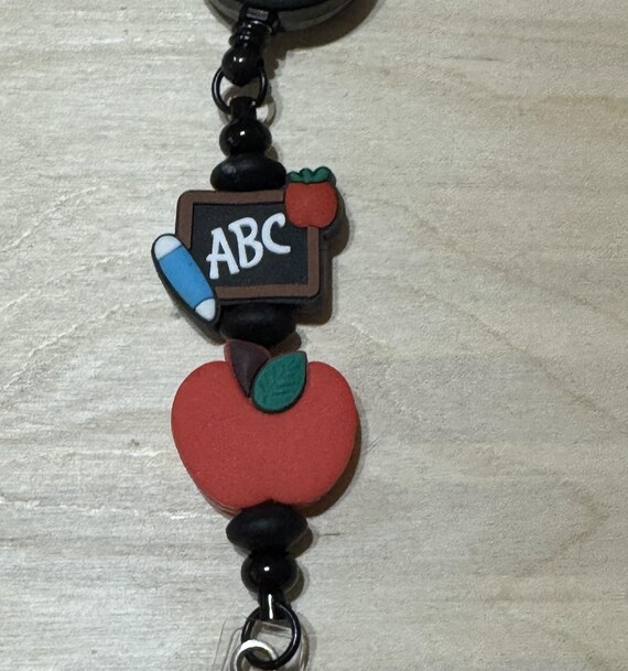 Teacher Themed Beaded Name Badge Reel