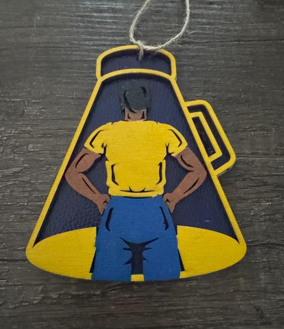 Male Cheerleader Baltic Birch Ornament - Faux Leather Backing