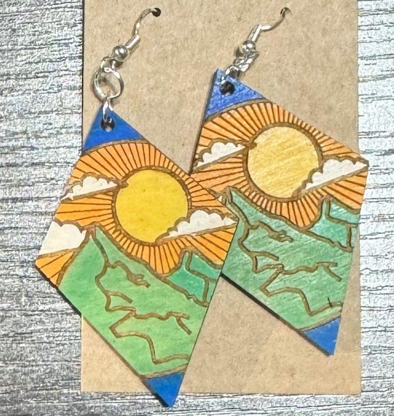 Mountains with Sunrise Diamond Shaped Earrings * Options & Customizations Available