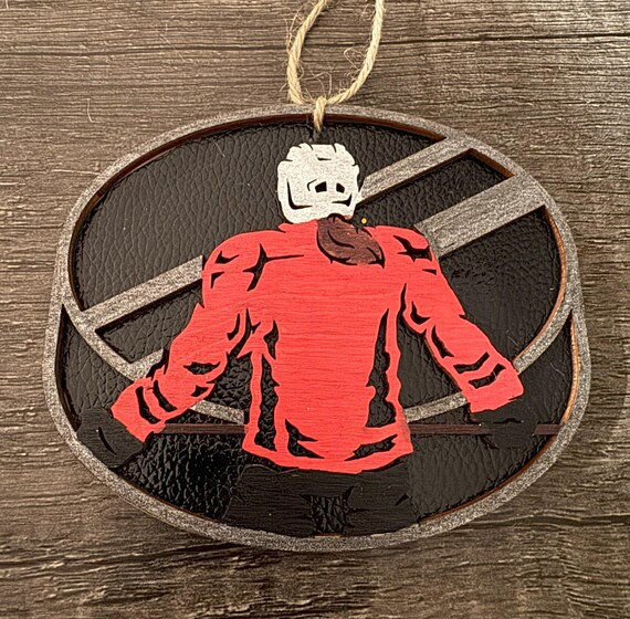 Ice Hockey Player Ornament, Baltic Birch Wood Car Charm