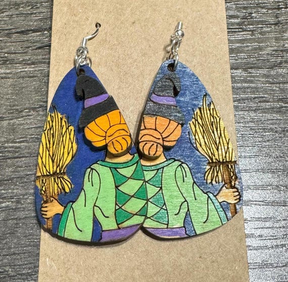 Witch Holding a Broom Earrings * Halloween Earrings