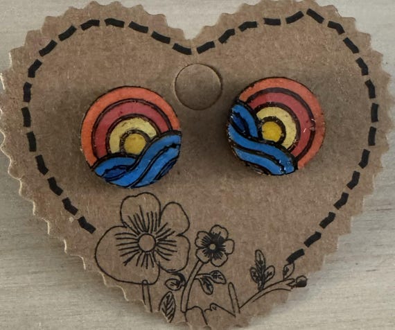 Sun and Ocean Waves Stud Earrings * Options and Customizations Available