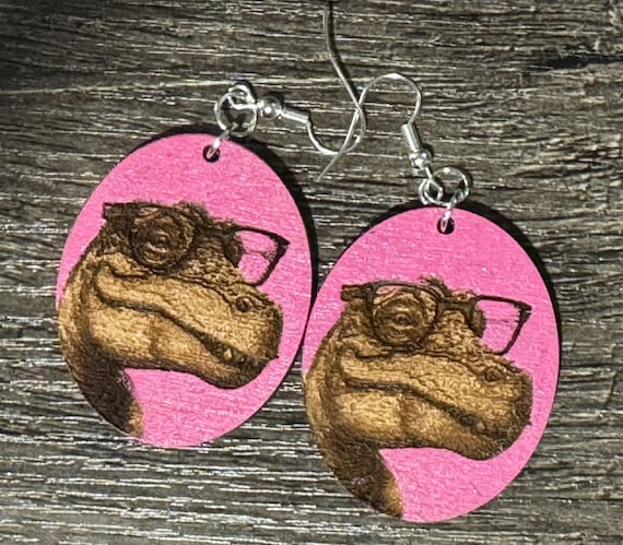 T‑Rex Dinosaur Earrings • Funny Teardrop Jewelry • Handmade Quirky Gift for Her