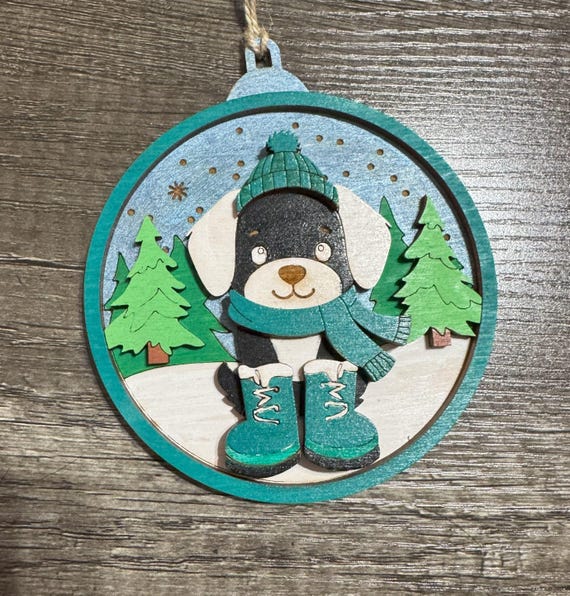 Dog with Hat and Scarf Ornament * Christmas Ornament * In-Stock and Custom Options Available