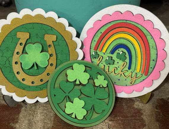 Handmade St. Patrick's Day Round Tiles • Interchangeable Round Plaques • Bright Seasonal Decor for Tiered Trays