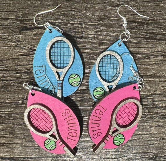 Tennis Racket Earrings • Lightweight Wood Sports Jewelry