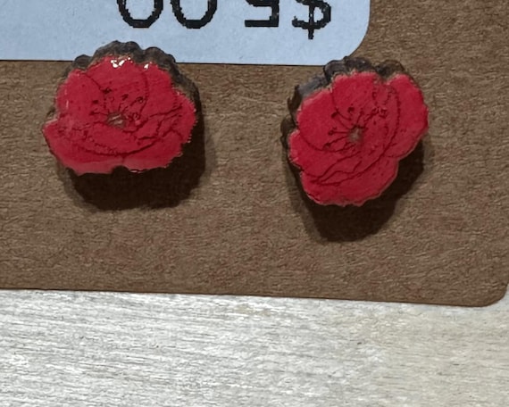 Red Poppy Stud Earrings