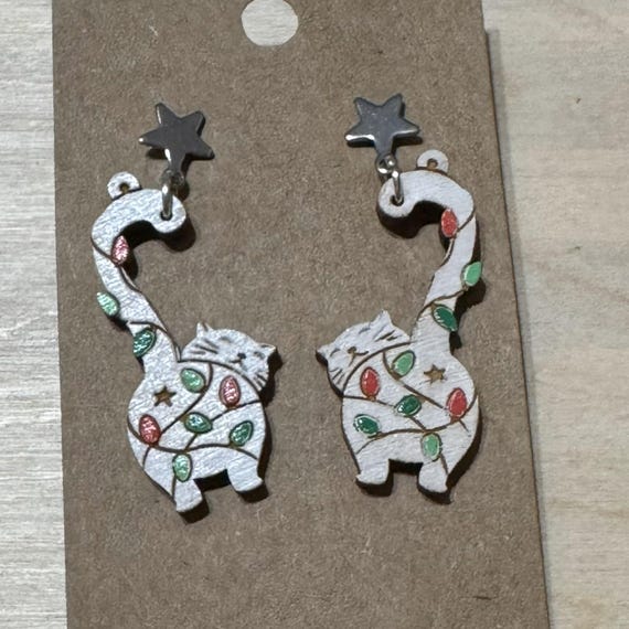 Christmas Light Cat Earrings