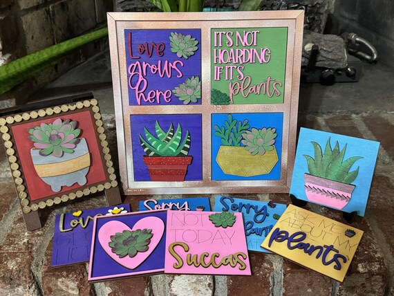 Hand‑Painted Plant Lover Mini Signs – Succulent Decor, Garden Shelf Art, Cute Plant Mom Gifts