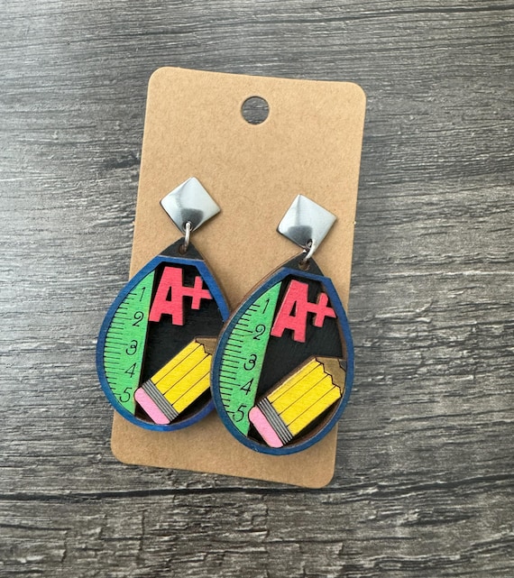 A+  Teacher Earrings * Custom Wood Earrings