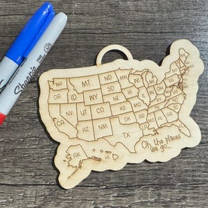 Reise USA Ornament * Gedenk Reise Urlaub Ornament* 50 US Bundesstaaten * Färben Sie Ihre eigenen Holzverzierungen