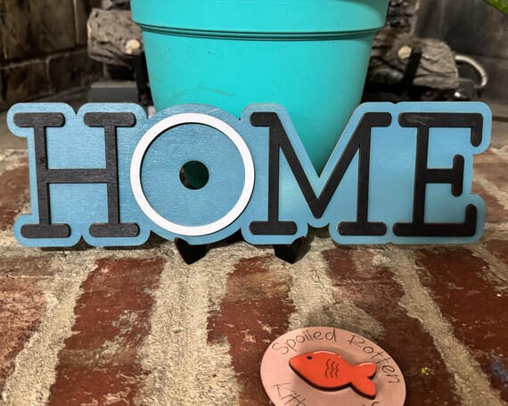 HOME "home" word frame - Round 3" Opening - Handmade Wood Frame for Interchangeable Tiles • Seasonal Tile Holder Gift for Home