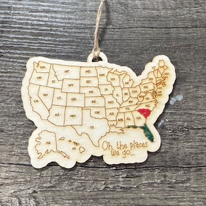 Reise USA Ornament * Gedenk Reise Urlaub Ornament* 50 US Bundesstaaten * Färben Sie Ihre eigenen Holzverzierungen