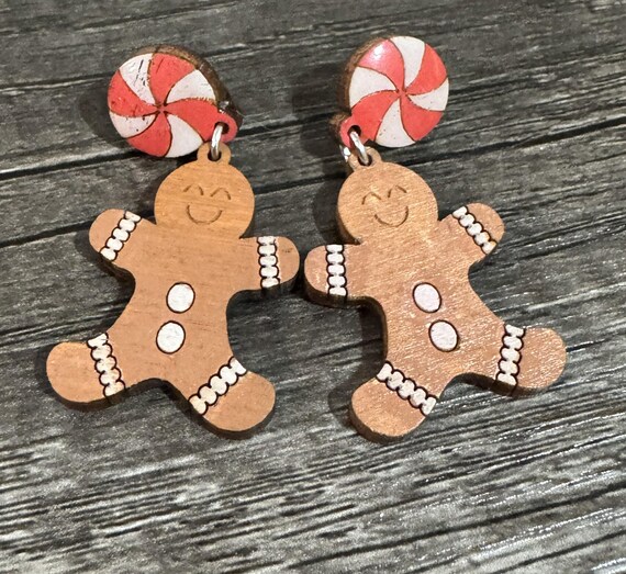 Candy Stud Post with Gingerbread Man Charm Earrings