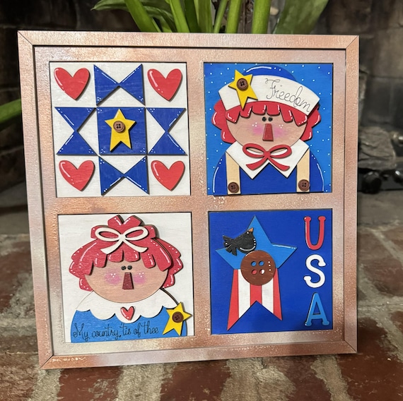 Handmade Patriotic Wood Signs • Americana Folk Art Decor • USA Country Home Display Set