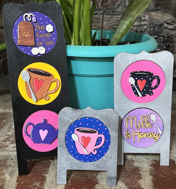Handmade Kitchen Decor Signs • Tea and Coffee Mini Plaques • Cozy Cottage Display Set