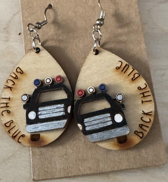 Back the Blue Police Car Earrings * Customizations & Personalizations Available