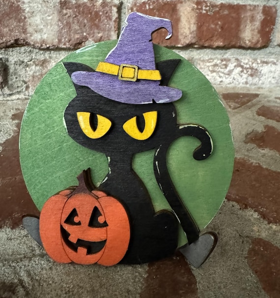 Hand Painted Halloween Round Tile Inserts • Spooky Interchangeable Decor