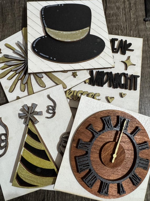 New Years Eve Celebration Interchangeable Tiles for Wood Picture Frames - Several Options Available