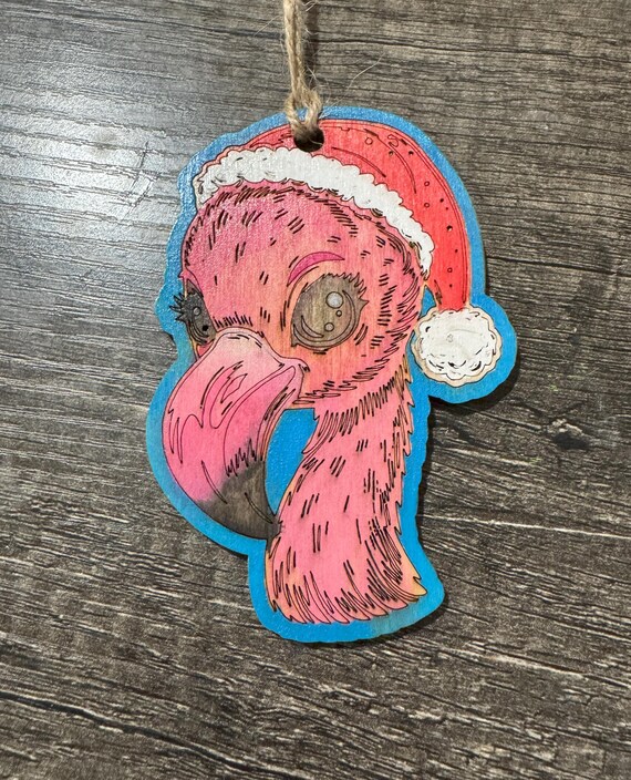 Watercolor Abstract Animal Ornament * Hand-Painted * Santa Flamingo