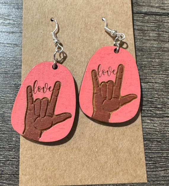 Love Sign Language Earrings  * Choose your skin tone, background color, and style