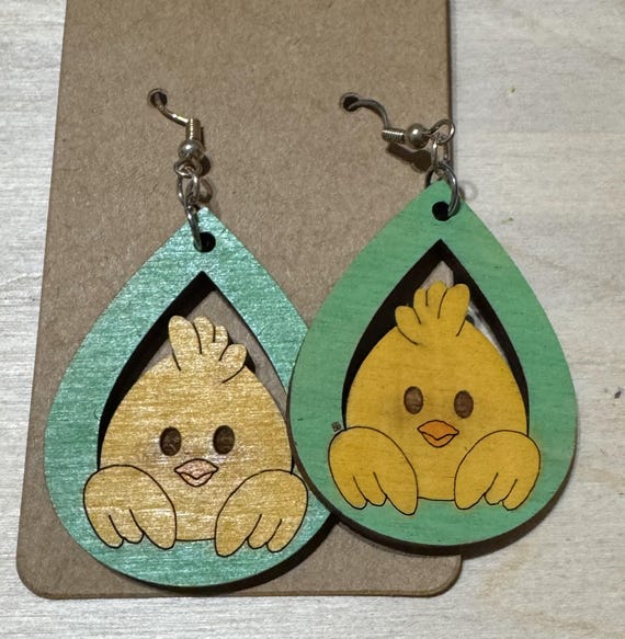 Chick * Easter * Hand-Painted Wood Earrings * Options and customizations available