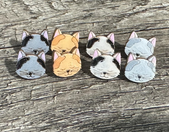 Handmade Cat Face Stud Earrings • Whimsical Animal Jewelry for Cat Lovers