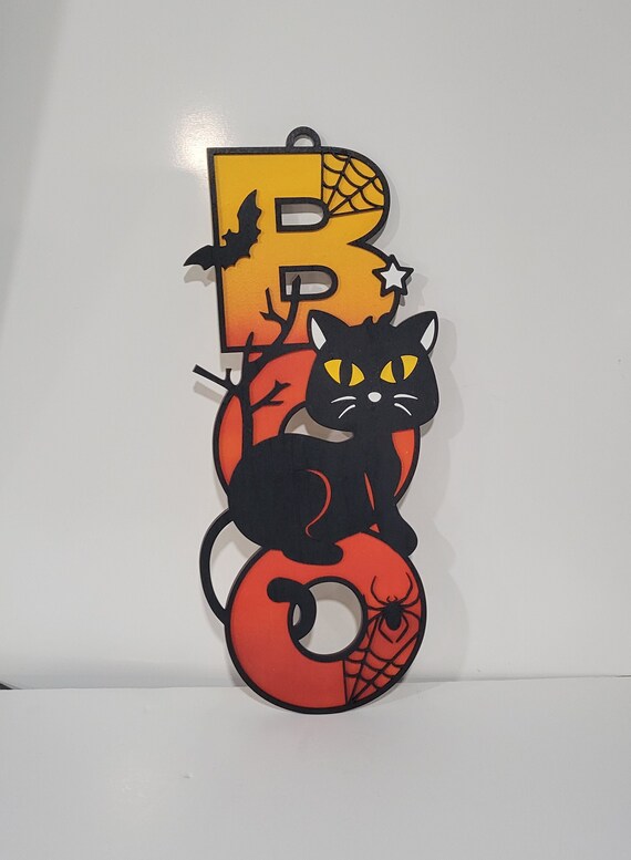 Boo Cat Halloween Sign - Baltic Birch Wood Decoration