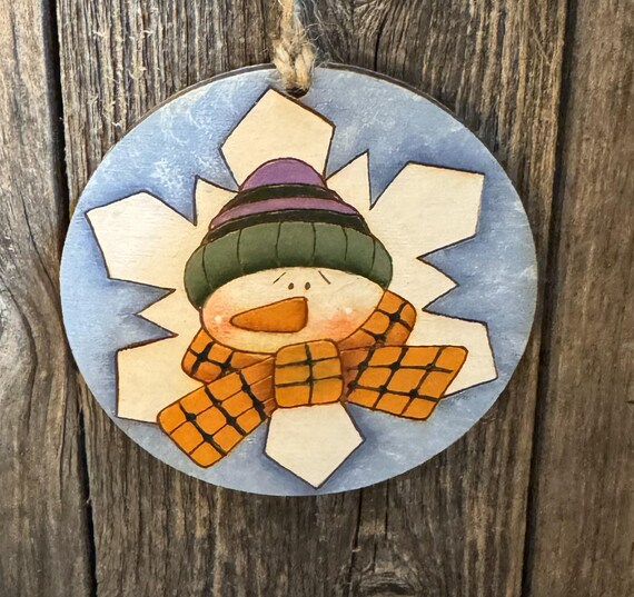 Snowflake and Snowman Face Ornaments * Hand-painted