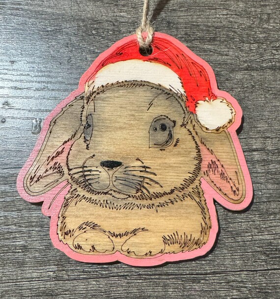 Watercolor Bunny Rabbit Santa Hat  * Christmas Ornament