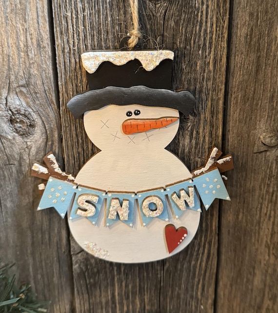 Snowman Holding Banner Ornament * In Stock and Custom Ornaments Available