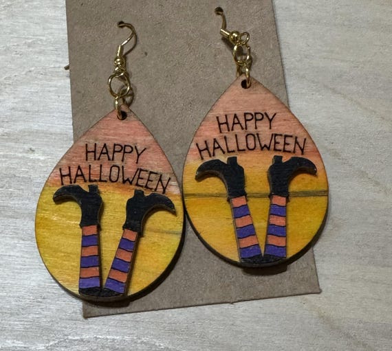 Happy Halloween Witch Leg Earrings
